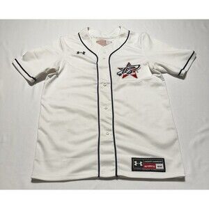 USSSA US Under Armour Baseball Jersey USA Flag #0 Button Adult Size SM *READ
